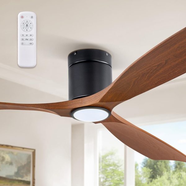 Ceiling Fans with Lights and Remote Control,Modern Flush Mount Ceiling Fan with 3 LED Colors,Outdoor Low Profile Ceiling Fans with 6-Speeds Timer DC Motor for Bedroom Living Room Patio