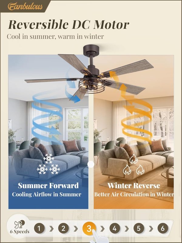 1 Pack Farmhouse 42 Inch Ceiling Fans with Lights, Industrial Caged Ceiling Fans for Bedroom Living Room, Double-Sided 5 Blades Rustic Ceiling Fan-Oil Bronze