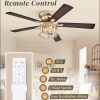 56 Inch Crystal Fandelier Ceiling Fan with Light, Gold Modern Ceiling Fan with 6-Speeds, Quiet Reversible DC Motor, Flush Mount Ceiling Fans with Lights for Bedroom, Living Room