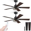 2 Pack Farmhouse 42 Inch Ceiling Fans with Lights, Black Industrial Caged Ceiling Fans for Bedroom Living Room, Double-Sided 5 Blades Rustic Ceiling Fan