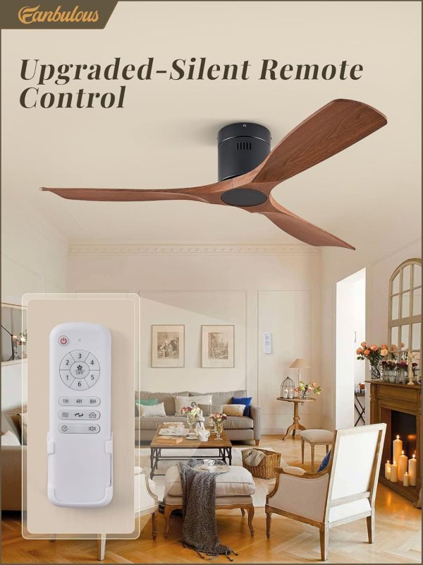 Ceiling Fans without Lights, Flush Mount Ceiling Fan with Remote Control Modern,Low Profile Ceiling Fans with 6-Speeds Reversible DC Motor for Patio Living Room Bedroom(Walnut)