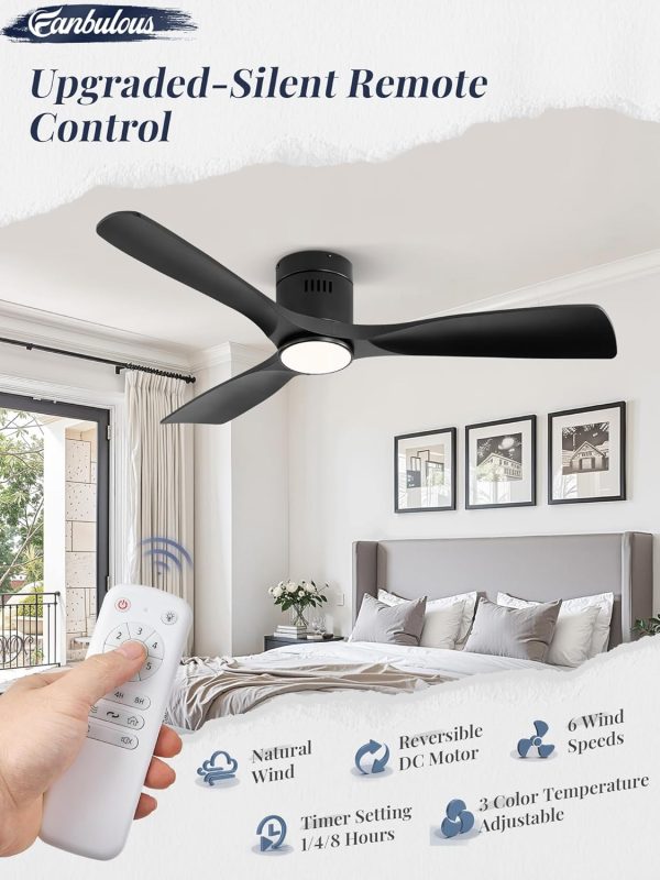 Ceiling Fans with Lights and Remote Control,Modern Flush Mount Ceiling Fan with 3 CCT,Low Profile Ceiling Fans with 6-Speeds Reversible DC Motor for Patio Living Room Bedroom(Black)