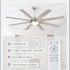 65 Inch Ceiling Fans with Lights and Remote, Brush Nickel Indoor/Outdoor Ceiling Fan with Quiet Reversible DC Motor, 6 Speeds, 3CCT, 8 Blades Large Ceiling Fan for Living Room Bedroom Patio