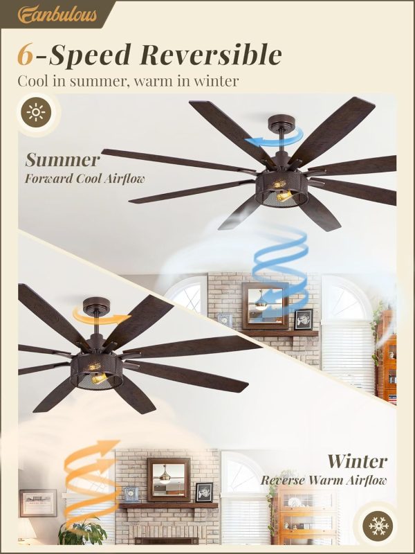 Farmhouse Ceiling Fans with Lights and Remote, 72 Inch Oil Bronze Industrial Caged Ceiling Fans for Bedroom Living Room Kitchen, 6 Speed Reversible Quiet DC Motor, Dual Finish 8 Blades