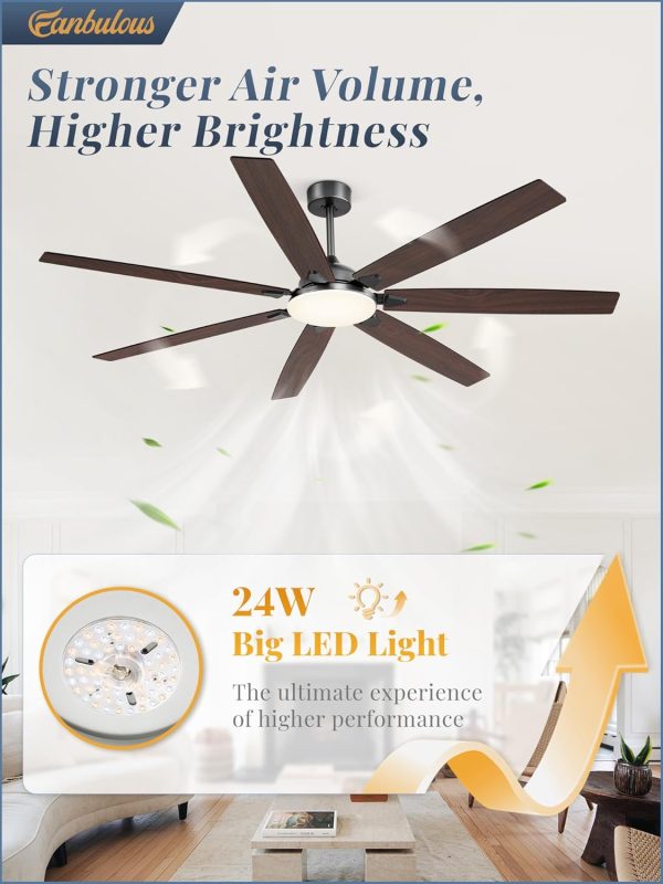 72 Inch Large Ceiling Fans with Lights, Black Modern Ceiling Fan with Quiet DC Motor, 3CCT, Indoor/Outdoor Ceiling Fan with Dual Finish Reversible 7 Blades, Timer for Living Room, Patio