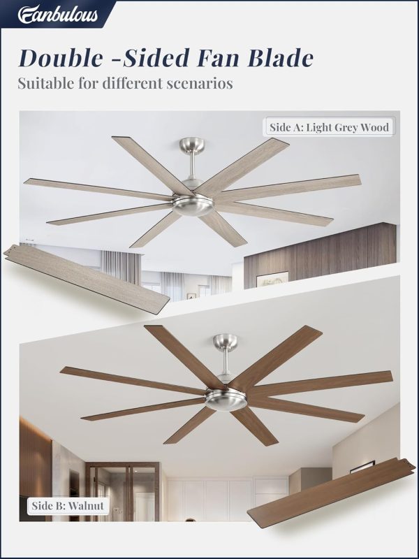 72 Inch large Ceiling Fans without Lights, Brushed Nickel Modern Ceiling Fan, 6-Speeds, Quiet Reversible DC Motor, Indoor/Outdoor Ceiling Fan with Remote for Patio, Living Room, Bedroom