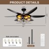 Ceiling Fans with Lights and Remote - 52 Inch Farmhouse Ceiling Fan with Caged Light Fixture - Black Industrial Outdoor Ceiling Fan Lights for Patio, Living Room, Kitchen & Bedroom