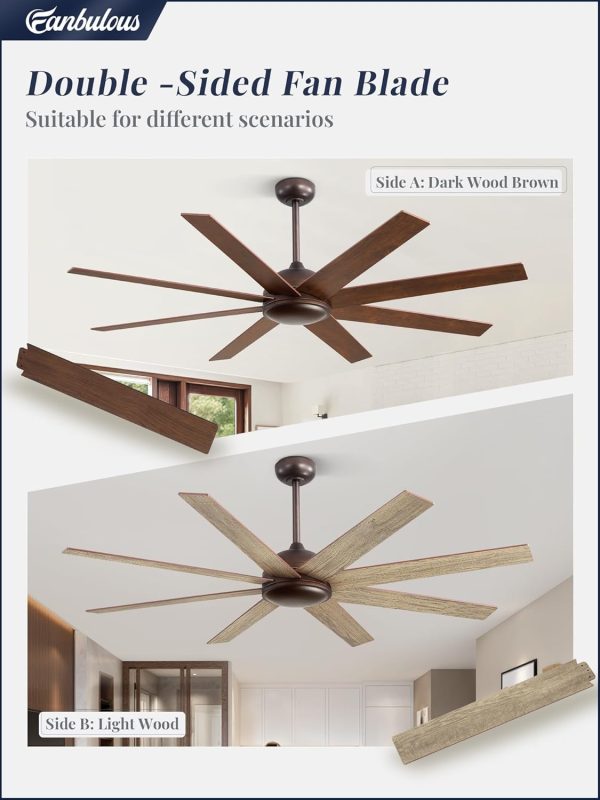 62 Inch Oil Rubbed Bronze Ceiling Fans No Light, Farmhouse Ceiling Fan with Remote, 6-Speeds, Quiet Reversible DC Motor, 8 Blades, Indoor/Outdoor Rustic Ceiling Fan for Living Room, Garage, Patio