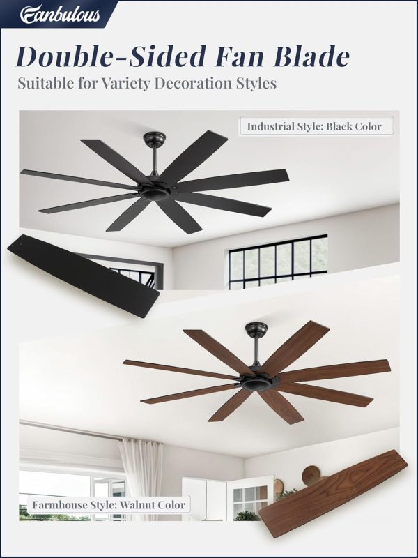 65 inch Indoor/Outdoor Ceiling Fan No LightQuiet DC Motor Fan Reversible 6-Speeds, 8 Blades Ceiling Fans with remote for Bedroom Low Profile Ceiling Fan for Living Room for Patio(Black)