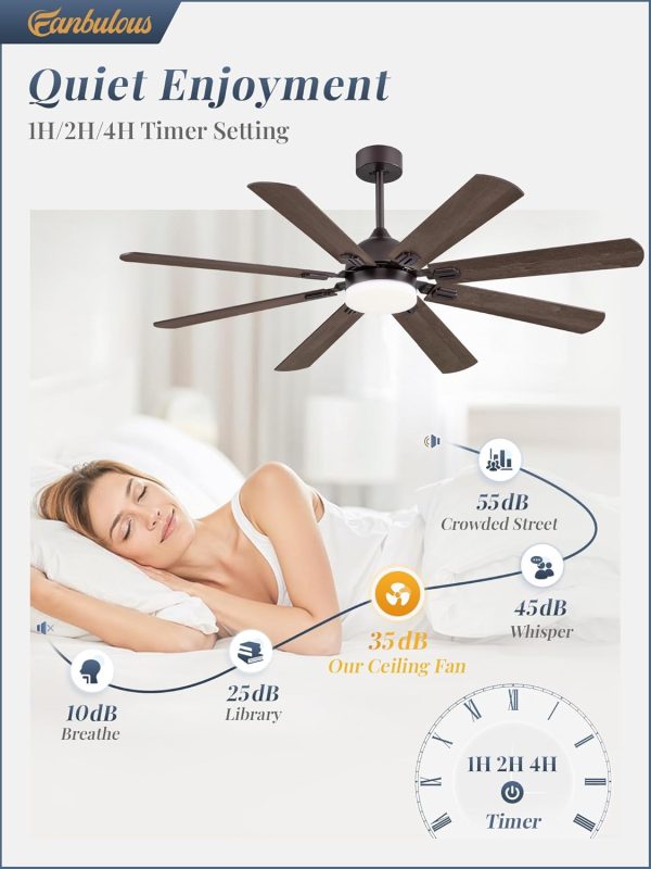 62 Inch Ceiling Fans with Lights, Oil Bronze Modern Ceiling Fan with Remote,Large Farmhouse Indoor & Outdoor Ceiling Fan with 8 Dual Finish Blades, Quiet DC Motor, Bright LED Light