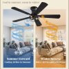 1 Pack Flush Mount 42 Inch Farmhouse Ceiling Fan with Light, Caged Ceiling Fans for Bedroom Living Room, Double-Sided 5 Blades Rustic Ceiling Fan-Black