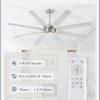 65 Inch Ceiling Fans No Light with Remote, Brushed Nickel Indoor/Outdoor Ceiling Fan Without Light with Quiet Reversible DC Motor, 6 Speeds, 8 Blades Large Ceiling Fan for Living Room Bedroom Patio