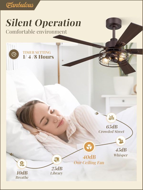 1 Pack Farmhouse 60 Inch Ceiling Fans with Lights, Industrial Caged Ceiling Fans for Bedroom Living Room, Double-Sided 5 Blades Rustic Ceiling Fan-Oil Bronze