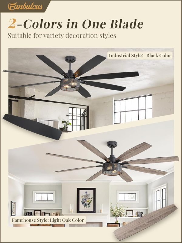 Farmhouse Ceiling Fans with Lights and Remote, 72 Inch Grey Industrial Caged Ceiling Fans for Bedroom Living Room Kitchen, 6 Speed Reversible Quiet DC Motor, Dual Finish 8 Blades