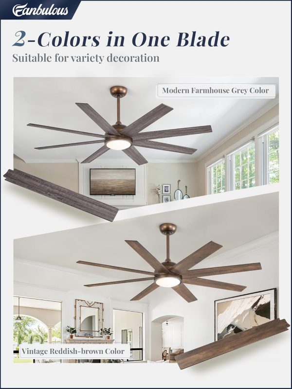 Ceiling Fans with Lights, 60 inch Large Ceiling Fan with Light and Remote, Outdoor Bronze Ceiling Fan for Living Room Patio, 6 Speeds, Reversible Quiet DC Motor, 3 CCT, Bi-Color 8 Blades