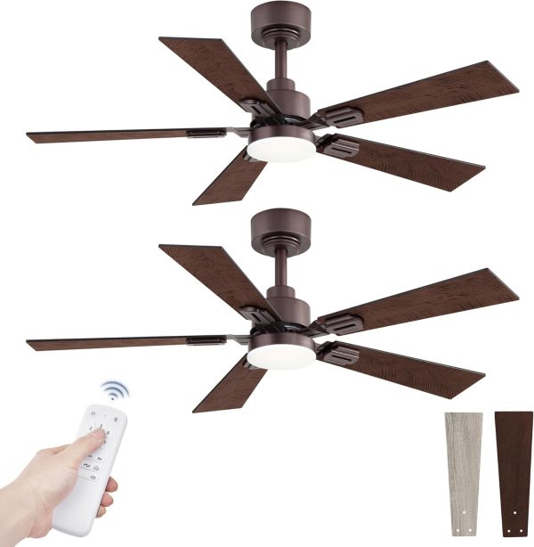2 Pack of 42 Ceiling Fans with Lights and Remote, Modern Low Profile Ceiling Fans with Dimmable 3CCT Quiet DC Motor, Reversible Celing Fan with 6-Speeds Timer for Bedroom, Oil Bronze