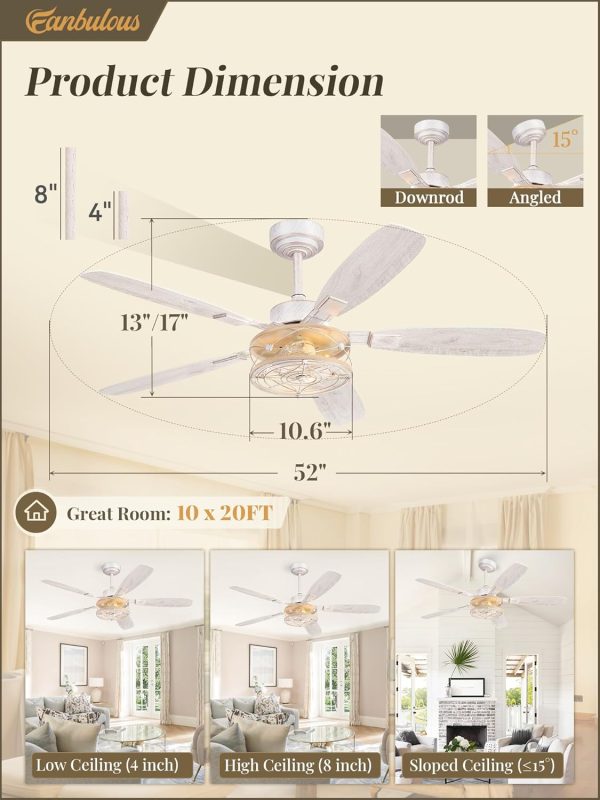 52 Inch Farmhouse Ceiling Fan with Light and Remote, White and Gold Flush Mount Ceiling Fans with 6 Speed Reversible Motor and Dual Finish 5 Blades, Rustic Ceiling Fan for Living Room, Bedroom