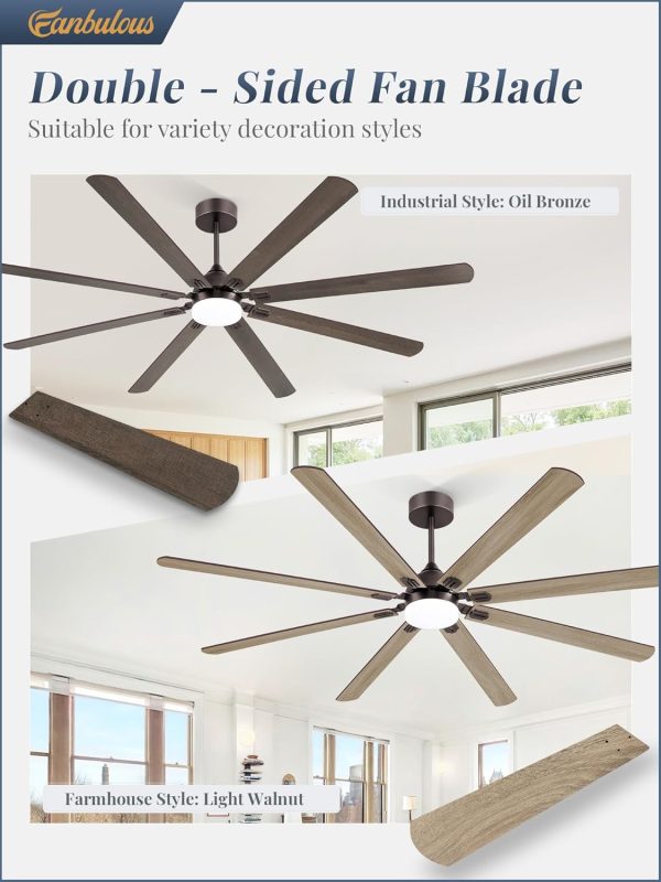 84 Inch Ceiling Fans with Lights, Oil Bronze Modern Ceiling Fan with Remote,Large Farmhouse Indoor & Outdoor Ceiling Fan with 8 Dual Finish Blades, Quiet DC Motor, Bright LED Light