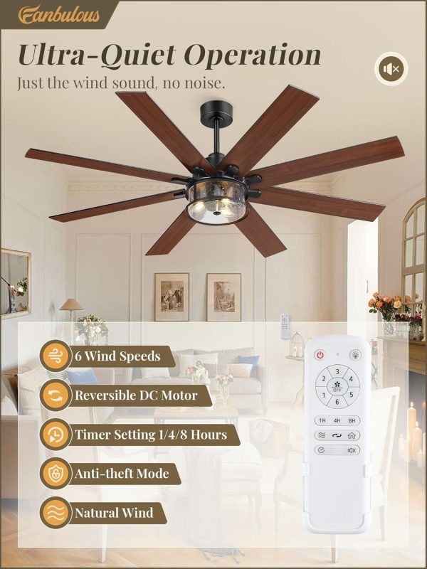 65 Inch Farmhouse Ceiling Fan with Lights and Remote, Black Ceiling Fans with Lights, Modern Ceiling Fan with 6-Speed Reversible DC Motor, 3CCT, Large Ceiling Fans for Living Room, Bedroom, Patio