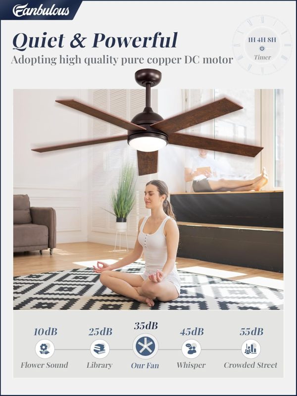 52 Inch Ceiling Fan with Light and Remote, Brown Modern Ceiling Fans, Farmhouse Industrial LED Ceiling Fan Lighting Fixture for Bedroom, Kitchen, Indoor, Living Room