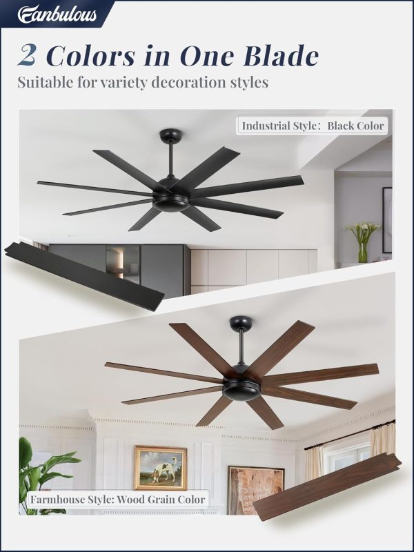 65 Inch Ceiling Fans, Black Indoor/Outdoor Ceiling Fan with Quiet Reversible DC Motor, 6 Speeds, 8 Blades Large Ceiling Fan for Living Room Bedroom Patio