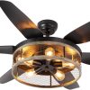 Farmhouse Ceiling Fan with Lights and Remote,52 inch Rustic Ceiling Fan with Caged Light Fixture, Retro Black Outdoor Ceiling Fans for Patio,Living Room,Dining Room,Bedroom