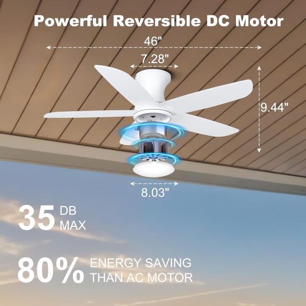 Ceiling Fan with Lights, Low Profile Ceiling Fans Remote/APP Control - Dimmable, Silent DC Motor, Indoor Ceiling Fan for Bedroom Kitchen, White
