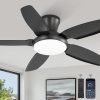Ceiling Fans with Lights, 42 inch Low Profile Flush Mount Ceiling Fan with Remote/APP Control,Black Modern Ceiling Fan with LED Light for Bedroom Indoor Outdoor-LED Dimmable, 3CCT, 6 Speeds