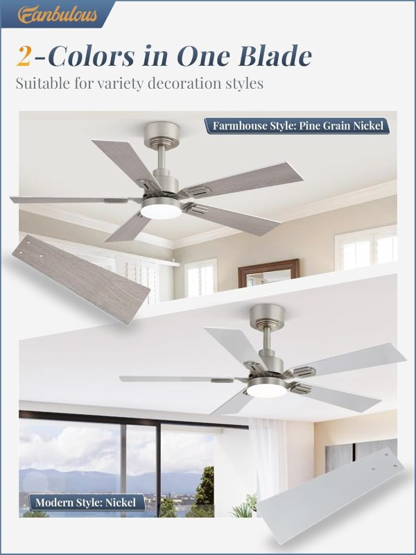 2 Pack of 42 Ceiling Fans with Lights and Remote, Modern Low Profile Ceiling Fans with Dimmable 3CCT Quiet DC Motor, Reversible Celing Fan with 6-Speeds Timer for Bedroom, Nickel