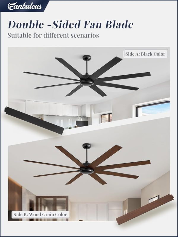 80 Inch Ceiling Fan No Light with Remote. Large Industrial Ceiling Fans, 6-Speeds, Quiet Reversible DC Motor, 8 Blades, Indoor/Outdoor Ceiling Fan for Living Room, Garage, Patio