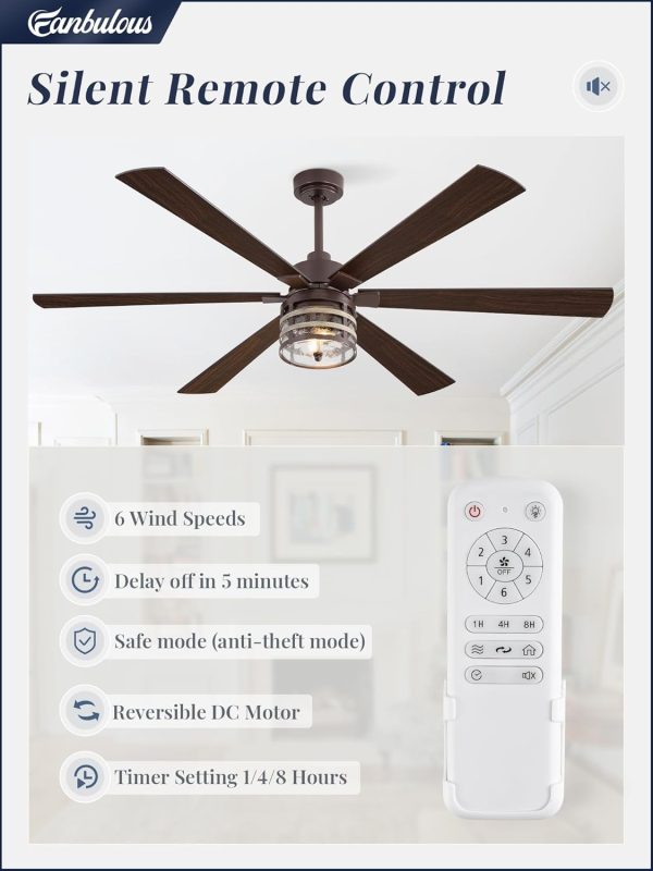 65 Inch Farmhouse Ceiling Fans with Lights and Remote,Industrial Large Ceiling Fan with 6-Speed Reversible DC Motor and 6 Dual Finish Blades,Oil Bronze Ceiling Fan with Light for Living Bedroom Patio