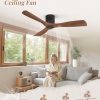 Ceiling Fans Without Lights, Flush Mount Ceiling Fan with Remote Control Modern,Low Profile Ceiling Fans with 6-Speeds Reversible DC Motor for Patio Living Room Bedroom(Walnut)