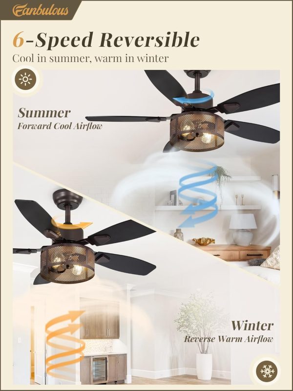 Farmhouse Oil Bronze Ceiling Fans with Lights and Remote, 42 Inch Bedroom Caged Ceiling Fans for Living Room Kitchen6 Speed Reversible Quiet DC Motor, Dual Finish 5 Blades