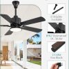 Outdoor Ceiling Fans with Light for Patios, IP65 Waterproof Gazebo Fan, Plug in Ceiling Fan with Remote, 3CCT 6-Speed Black Ceiling Fan with Hanging Hook for Porch, Pergola,Canopy