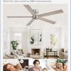 60 Inch low profile ceiling fan, Brushed Nickel Large Ceiling Fan no Lights, 6-Speeds, Quiet Reversible DC Motor, Indoor/Outdoor Ceiling Fans no light for Patios, Living Room, Bedroom