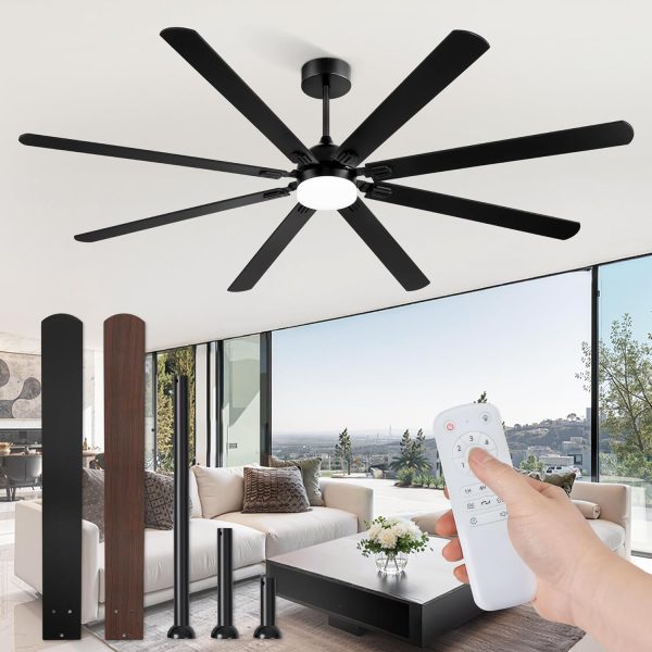 84 Inch Ceiling Fans with Lights, Black Modern Ceiling Fan with Remote,Large Farmhouse Indoor & Outdoor Ceiling Fan with 8 Dual Finish Blades, Quiet DC Motor, Bright LED Light