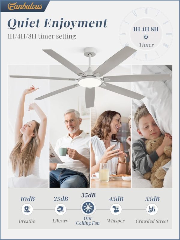 72 Inch Large Ceiling Fans with Lights, Grey Modern Ceiling Fan with Quiet DC Motor, 3CCT, Indoor/Outdoor Ceiling Fan with Dual Finish Reversible 7 Blades, Timer for Living Room, Patio