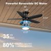 Ceiling Fan with Lights, 46" Flush Mount Ceiling Fans Remote/APP Control - Dimmable, Quiet DC Motor, Indoor Ceiling Fans for Bedroom Kitchen, Black