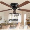 56 Inch Farmhouse Chandelier Ceiling Fan with Remote Control, Black Indoor Crystal Ceiling Fan with 6-Speeds, Quiet Reversible DC Motor, Flush Mount Ceiling Fans with Lights for Bedroom, Living Room