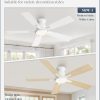 46 inch Ceiling Fans with Lights, Flush Mount Ceiling Fan and Remote, Modern Low Profile, 3CCT 20W LED Light with 6-Speeds Quiet Reversible Motor, for Bedroom, Living Room, Apartment, White