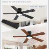 48 Inch Ceiling Fans with Lights and Remote,Outdoor Indoor Modern Flush Mount Ceiling Fan with 3CCT 6-Speed Quiet DC Motor,Black Small Low Profile Ceiling Fan for Bedroom Living Room Office(Black)