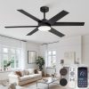 52 Inch Ceiling Fans with Lights and Remote, Reversible 6 Blades, Dimmable, 3000K-6000K Adjustable, Outdoor Ceiling Fans for Patios, Large Ceiling Fan for Indoor or Covered Outdoor, Black