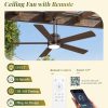 52 In Outdoor Ceiling Fan Hanging Fan Outdoor Ceiling Fans, Waterproof, with Light, Remote, 52 In, Wet Rated, IP65, 6 Speed, 3CCT, Plug in, for Patios, Porch, Gazebo, Oil-Bronze