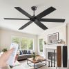 60 inch Ceiling Fan No LightBlack Ceiling Fan with Remote, Flush Mount Low Profile, Quiet DC Motor & Reversible, Indoor/Outdoor Ceiling Fans without Light for Bedroom, Living Room, Patio
