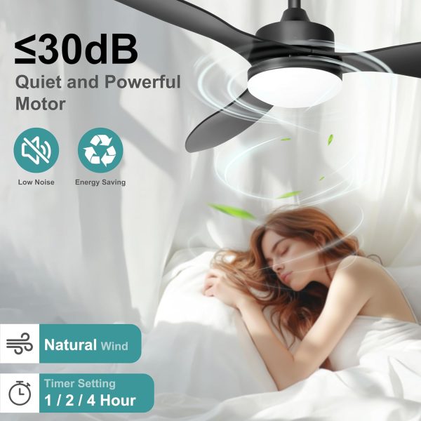 Ceiling Fans with Lights and Remote: 52 inch Waterproof Outdoor Ceiling Fan - Low Profile Ceiling Fan - Quiet Fans for Bedroom, Living Room Black Fan