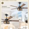 Farmhouse Caged Ceiling Fans with Lights and Remote, 48 Inch Black Bedroom Ceiling Fans for Living Room Kitchen6 Speed Reversible Quiet DC Motor, Dual Finish 5 Blades