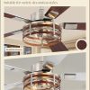 Farmhouse Ceiling Fans with Light, 48 Inch Bedroom Ceiling Fan with Lights, 6-Speed Adjustable, Quiet and Reversible DC Motor, 5 Dual Finish Blades, Rustic Caged Ceiling FanBrushed Nickel