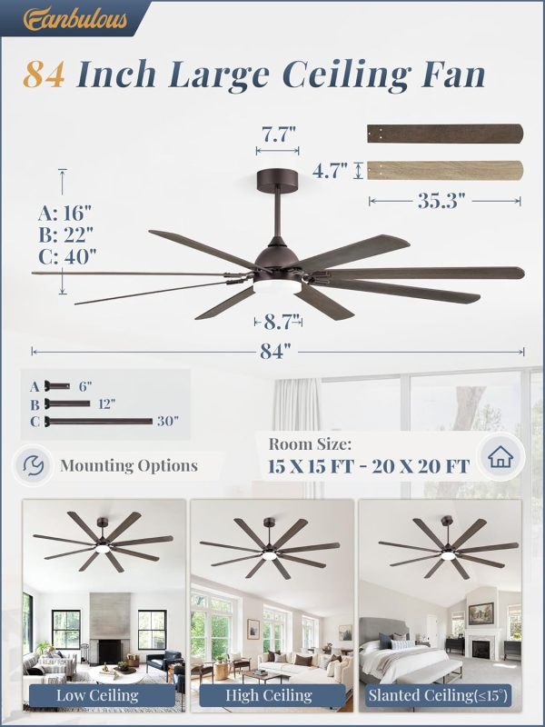 84 Inch Ceiling Fans with Lights, Oil Bronze Modern Ceiling Fan with Remote,Large Farmhouse Indoor & Outdoor Ceiling Fan with 8 Dual Finish Blades, Quiet DC Motor, Bright LED Light
