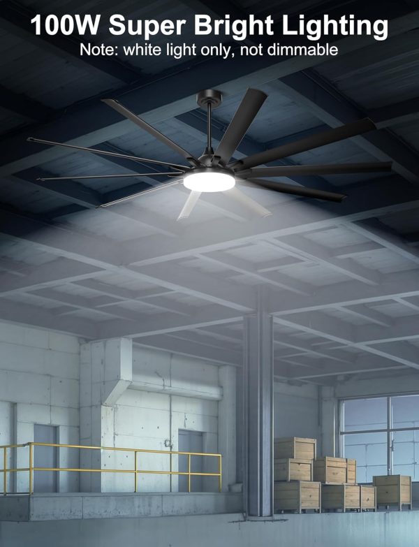 Industrial Ceiling Fan with Bright Lights - Remote/APP Control, High CFM, Extra Large Shop Ceiling Fan for Covered Outdoor Patio, Gym, Black