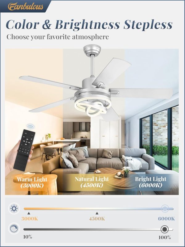 Modern Ceiling Fans with Lights,Silver Chandelier Fan with 6-Speed Dimmable LED and Quiet Reversible DC Motor,Rustic Fandelier Ceiling Fan with 5 Dual Finish Blades for Bedroom Living Room